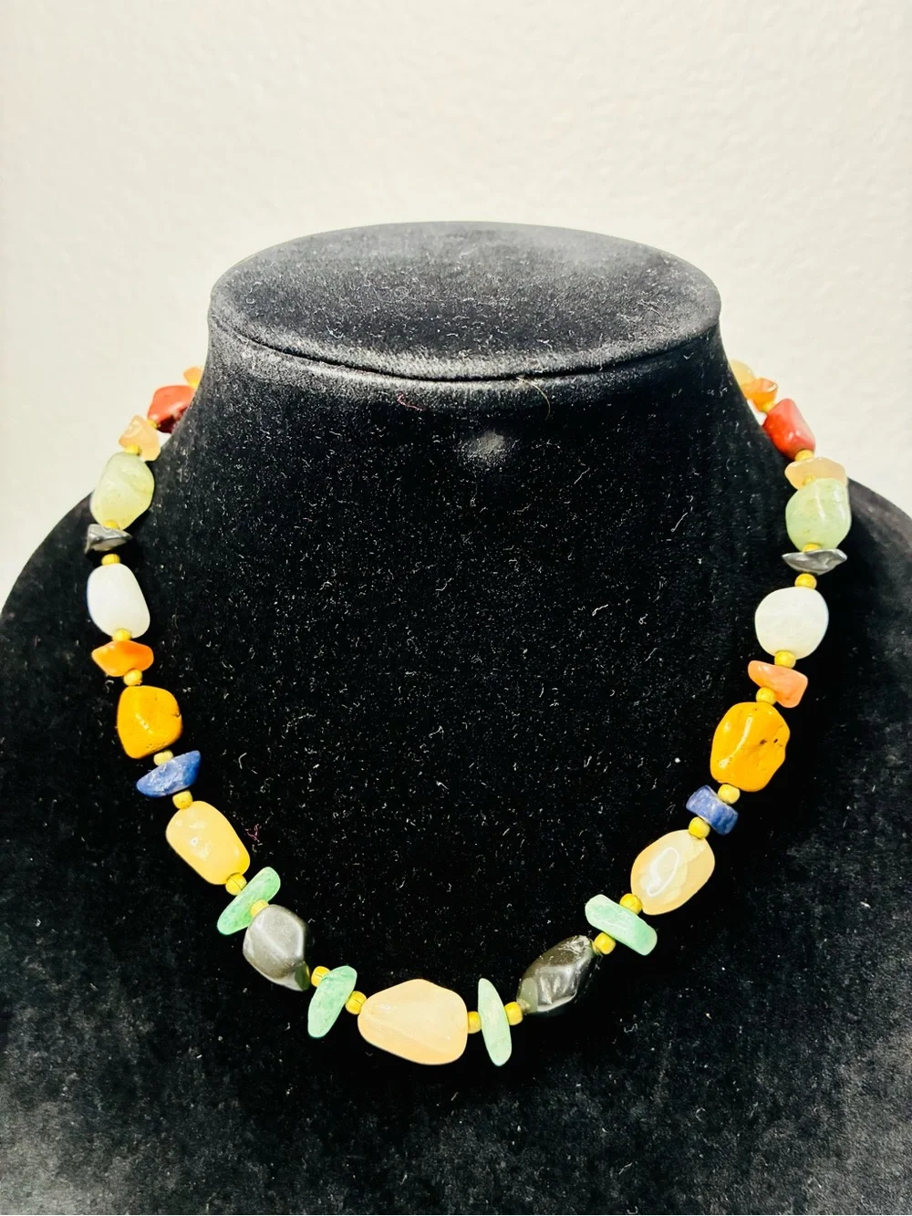 Multicolor Natural Stone Bead Necklace - Mixed Gem Accents VTG Hippie Cowgirl